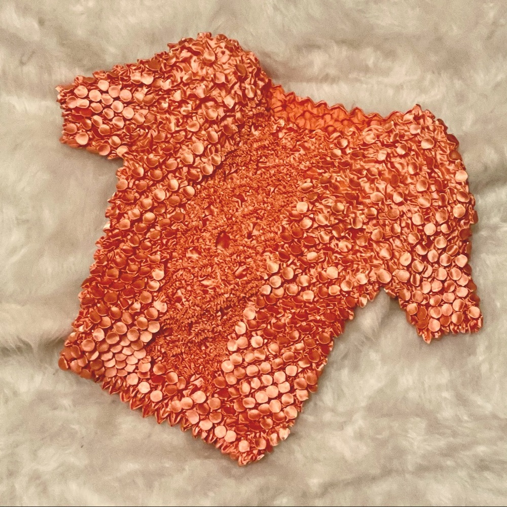 Vintage 90s Y2K Popcorn Shirt Stretch Shirt Orange Satin